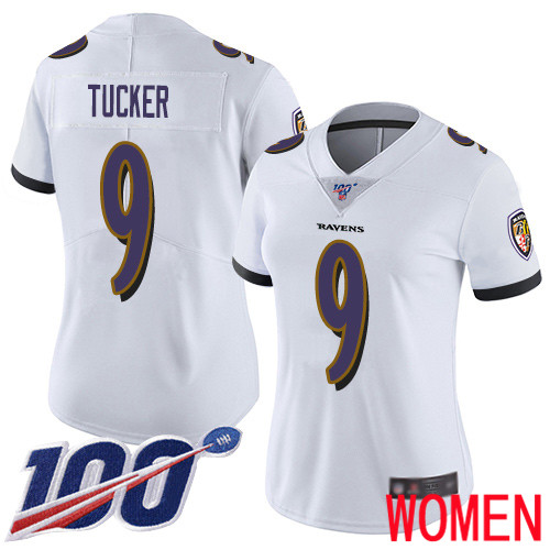 Baltimore Ravens Limited White Women Justin Tucker Road Jersey NFL Football #9 100th Season Vapor Untouchable